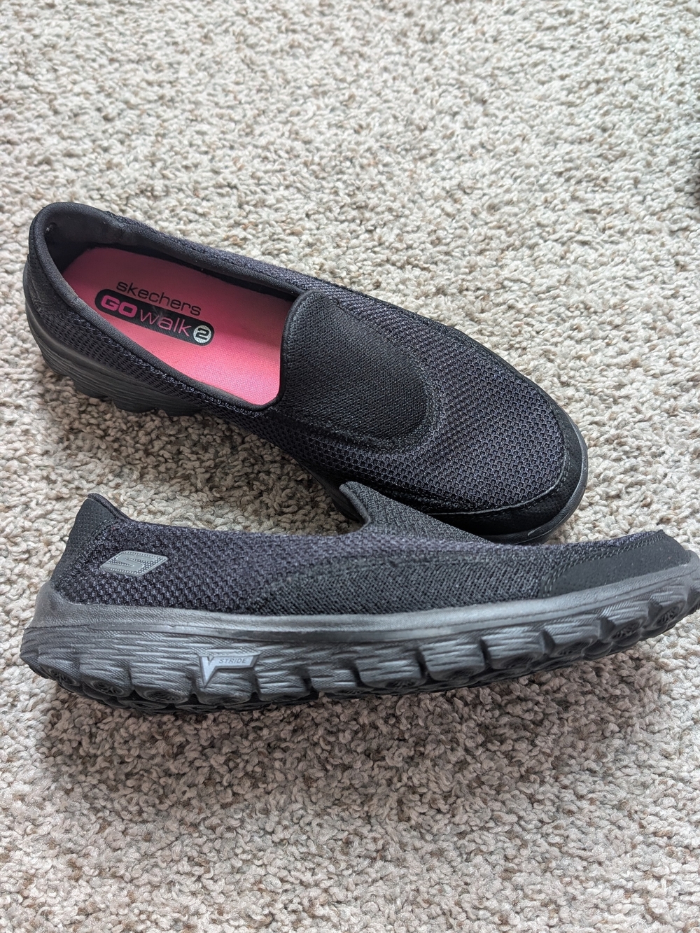 Skechers GOwalk Black Slip-On Knit Sneakers with Pink Insole